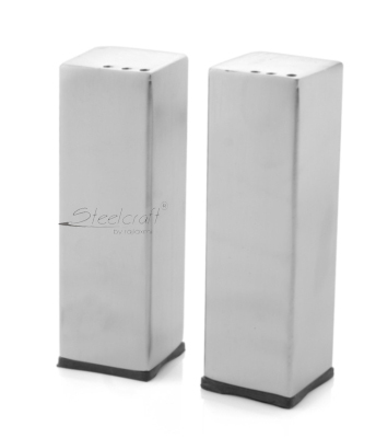 SALT & PEPPER - Stainless Steel, 4x4x2 Inches, 2 oz Capacity | Brushed Finish, Rubber Base, Four Small Holes, Modern Style