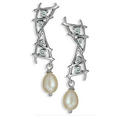 Ag Real Diamond NET SHAPE 2 PEARL DIAMOND EARRING AGSE0170