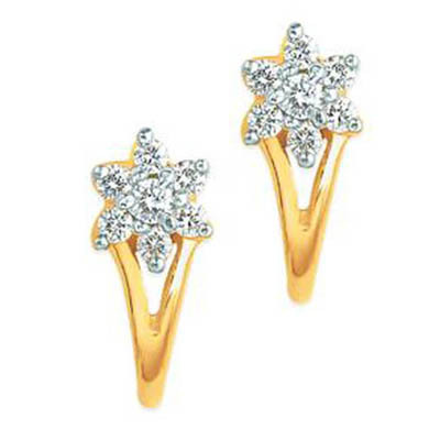 Ag Real Diamond Flower Clip Shape Earring AGSE0178 - Silver with 18k Yellow Gold Plating