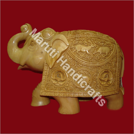 Wooden Elephant Salute Statue