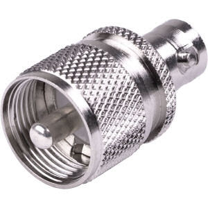 BNC Male to UHF Male Adaptor - Brass, PTFE Insulator, Silicone Rubber Gasket, 0-11GHz, 50Ω, 500 Cycles Durability