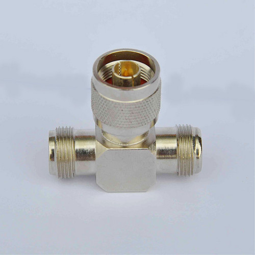 N Female/Male/Female T Adaptor - Brass, PTFE Insulator, Silicone Rubber Gasket, 50Ω, 0-11GHz | Low Contact Resistance, 500 Cycles Durability, VSWR 1.30