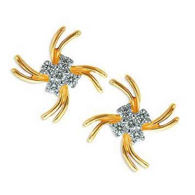 Avsar Real Gold and Diamond Winter Flower Shape Earring AVE0150 - 18K Gold 1.750g, 10 White I-J Diamonds 0.17ct, VS-SI Clarity | Elegant Design, Luxury Gift, Authenticity Certificate