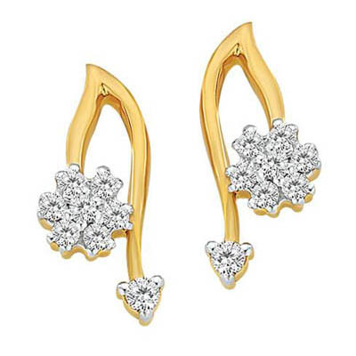 Avsar Real Gold and Diamond SPARKLING FLOWER WITH BEAD DIAMOND EARRING AVE0154