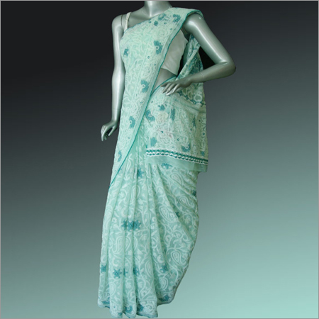 Chikankari Green Cotton Saree