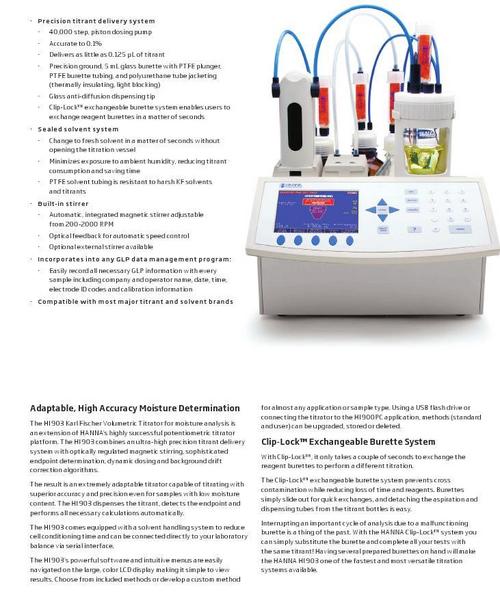 Karl Fischer Volumetric Titrator for Moisture Determination