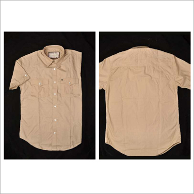 Smart Casual Half Sleeve Shirt - Cotton, Beige, Regular Fit | Button-Down Closure, Collared, Chest Pockets, Breathable, Durable, Comfortable, Professional Look