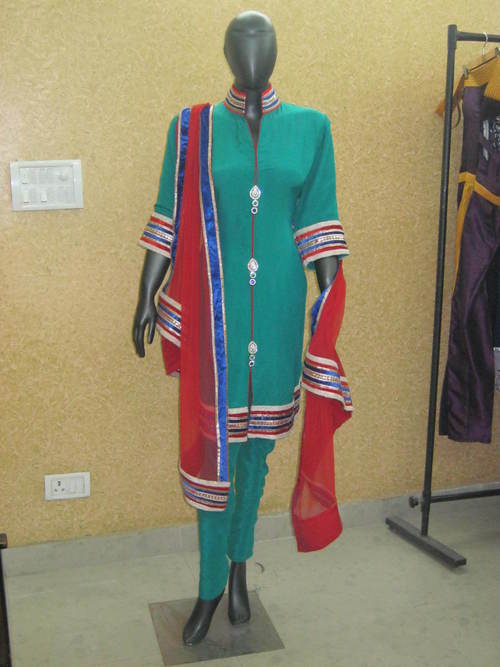 Shiffon Suit - Teal, Multiple Cuts, Heavy Neck & Border Embroidery | Elegant Design, Comfortable Fit
