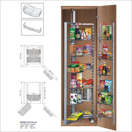 Pantry Unit-Single Rack System, Adjustable Height Shelves, Folding Pullout Baskets, Space Utility, Neat Storage