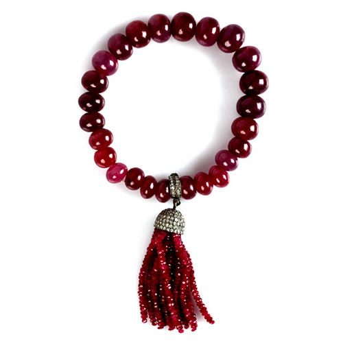 Ruby Gemstone Tassel Diamond Beads Bracelet