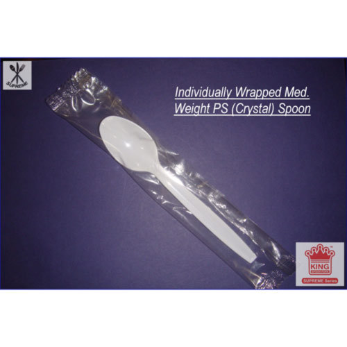 Polystyrene Spoon (Crystal) - Food Grade Material, 6.2 Inches Long, White Color | Lightweight, Disposable, Individually Wrapped