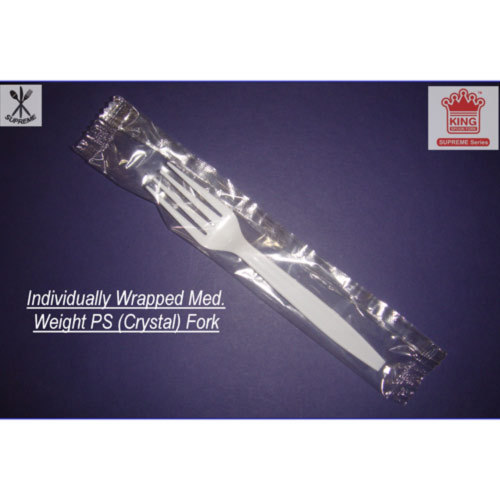 Individually Wrapped Polystyrene Fork - 6.25 Inches Length, 3.5 Grams Weight, Crystal Clear Finish | Lightweight, Disposable, Food Grade Material