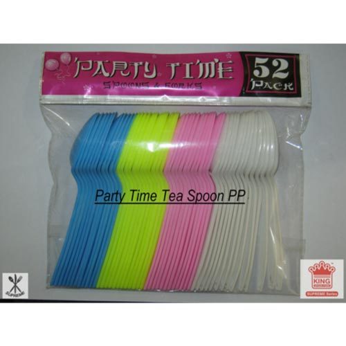 Party Time Tea Spoon PP - Polypropylene 142 mm Length Multi Color | Lightweight Disposable Durable Design 50 pcs/Poly Pack