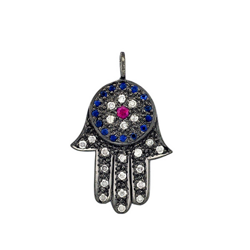 Ruby Gemstone Hamsa Pave Diamond Pendant