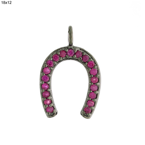 Ruby Gemstone Pave Diamond Horse Shoe Pendant