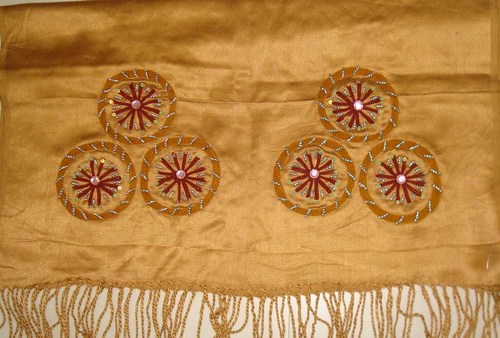 Scarves with Embroidery and Beads Work - Viscose 50x180cm Gold | Detailed Embroidery Beadwork Detail Luxury Comfort Fringe
