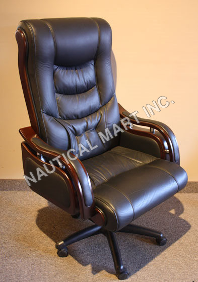 VINTAGE EXECUTIVE NEWLY MADE LEATHER OFFICE CHAIR By Nautical Mart Inc.