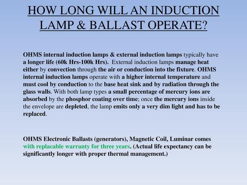 How Long will Induction Lamp & Ballast Operate