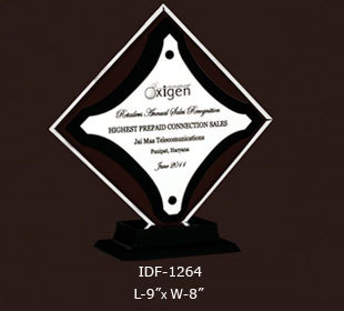 Oxigen Trophy - Acrylic & Wood, 9"x8", Brown | Diamond Shape, Award Recognition, Customizable Design, High-gloss Finish