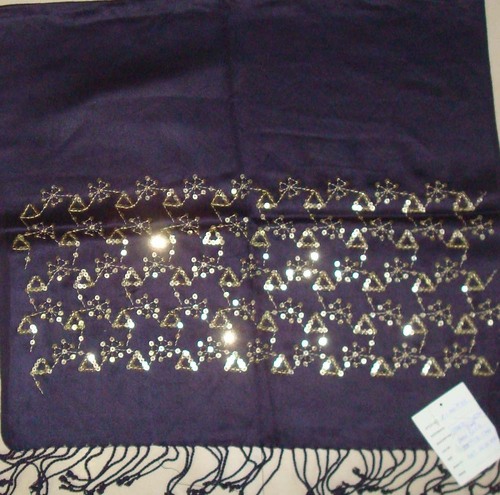 Scarves with Sequins Work - Satin Viscose 50x180 cm Purple, Gold Sequin Details, Luxury Feel, Soft Material, Custom Designs