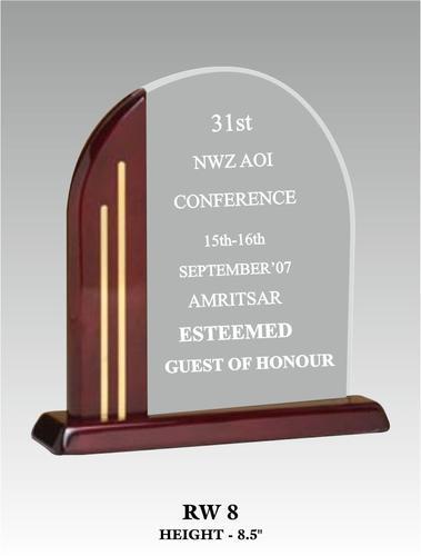 EWI RW - 8 Acrylic and Wood Trophy, 8.5" Burgundy, Arched Shape | Elegant Design, Customizable Award, Prestigious Gift