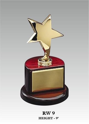 EWI RW - 9" Wood and Metal Gold Plated Trophy, Star Cylinder Shape | Customizable Design, Employee Recognition Award