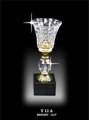 EWI Y 12 A - Crystal, Brass, Wood, 12.5" Height, Black Wood Base | Elegant Design, Crystal Clarity, Award Recognition, Corporate Gifting