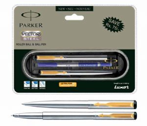 Parker Vector Stainless Steel Set-(GT) (Roller Ball+Ball Pen