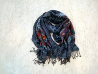 Blue Pure Wool Embroidery Scarf