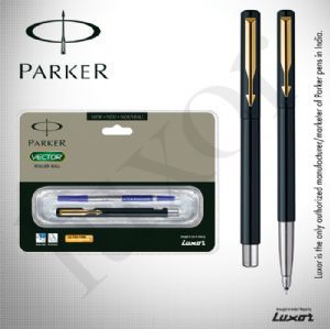 Parker Vector Standard GT Roller Ball Pen (Black) - Plastic, Metal, 14cm, Blue Ink | Twist Cap, Gold Accents, Smooth Writing