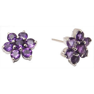 Flower Shaped Amethyst Silver Earrings  Gender: Women