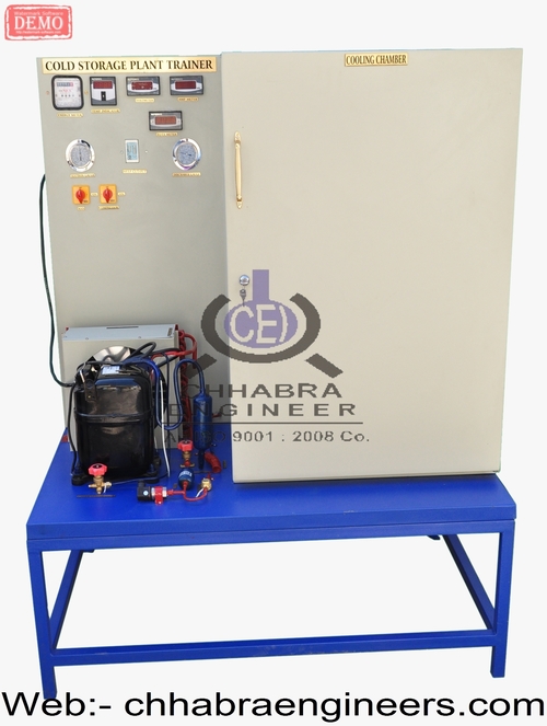 Cold Storage Plant Trainer - Stainless Steel, 24x24x36 Inch , White and Blue, 220-240V, 50W, Hermetically Sealed Compressor, Multiple Sensors and Gauges