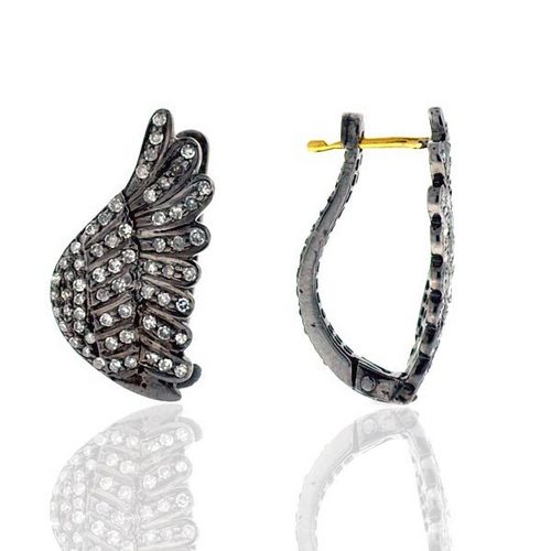 18k Yellow Gold Pave Diamond Earring - 18k Gold, 1.35 cts Diamonds, 5.5g Gross Weight | Elegant Design, Sparkling Diamonds