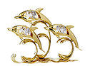 DOLPHIN TRIPLE (SHOW PIECE) 24K GOLD PLATED GIFT WTH SWAROVSKI CRYSTALS