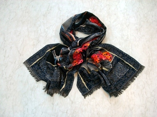 Black Wool Woven Scarves With Embroidery