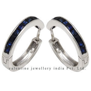 Blue Sapphire Hoops In White Gold Jewelry Gender: Women