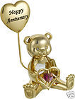 GREETING-BEAR-HAPPY-ANNIVERSARY-24K-GOLD-PLATED-GIFT-SWAROVSKI-CRYSTALS - Metal and Crystal, 24k Gold Plated, Swarovski Crystals, Elegant Bear Design, Anniversary Theme