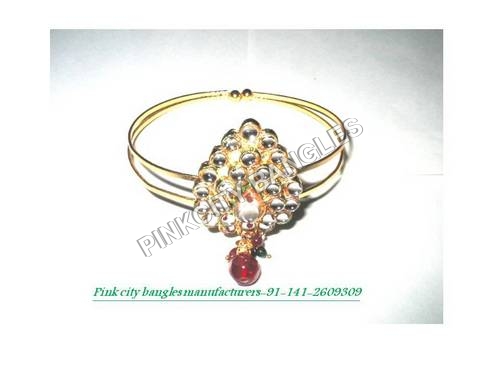 Baju Bandh - Gold Alloy 2x1 Inch, Polished Finish | Elegant Traditional Design, Garnet Gemstone Accent