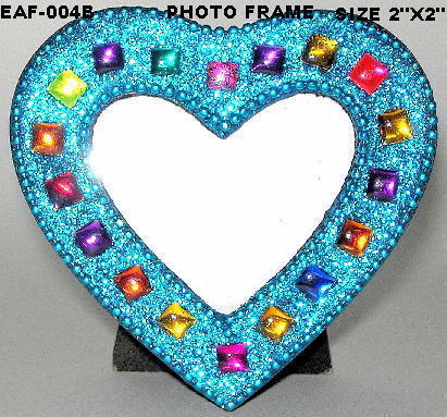 Unique Photo Frames - Metal 8x7 Inches Blue, Heart Shape with Wooden Stand, Rhinestones Embellished, Durable and Elegant Design