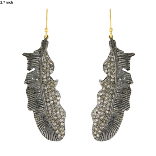 18k Gold Pave Diamond Leaf Earrings