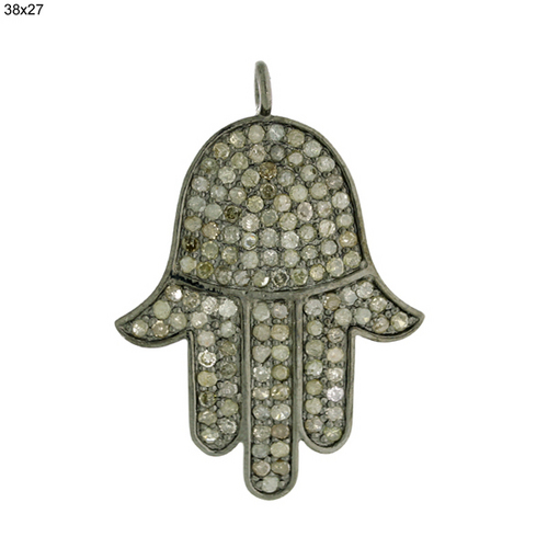 Hamsa Pendant - 925 Sterling Silver with 1.75 ct Diamond | Unisex Charms Jewelry for Gifts and Parties