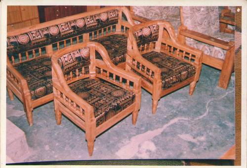 Teak Wood Chair and Sofa - Durable Teak, Varied Dimensions, Fabric Upholstery | Handcrafted Quality, Elegant Design, Comfortable Seating