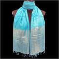 Silk Viscose Stole - 70x180cm, Cyan | Customizable Sizes, Unique Designs, Timely Delivery, Eye-catching Colors, Soft Fabric, Fringes