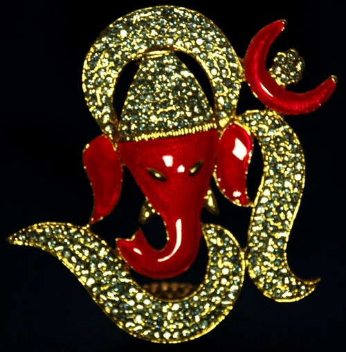 Religious Gift Jewel Studded Om Ganesha Idol Figurine