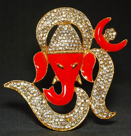 Religious Gift Jewel Studded Om Ganesha Idol Figurine