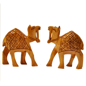 Little India Hand Carved Wooden Camel Pair Handicraft Gift -128