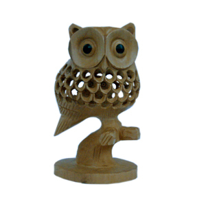 Little India Good Luck Sign Wooden Owl Sitting Tree Branch -180
