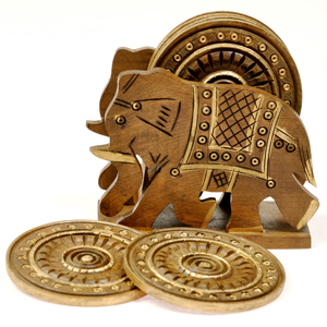 Little India Elephant Design Wooden Tea Coaster Handicraft -110