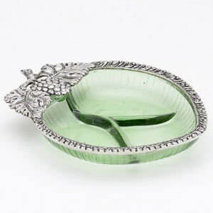 Antique finish multi utility section tray with coloured glass - WHM0921