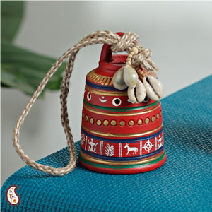 A Beautiful Red Painted Bell - Hand-Painted Terracotta, 3-4 Inches, Red | Decorative, Handcrafted, Lightweight, Durable